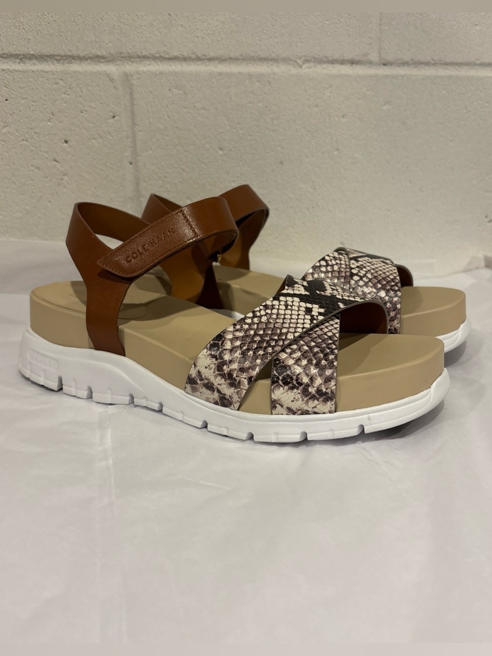 Cole Haan Zerogrand Cris Cross sandals brown snakeskin women’s size 8.5B